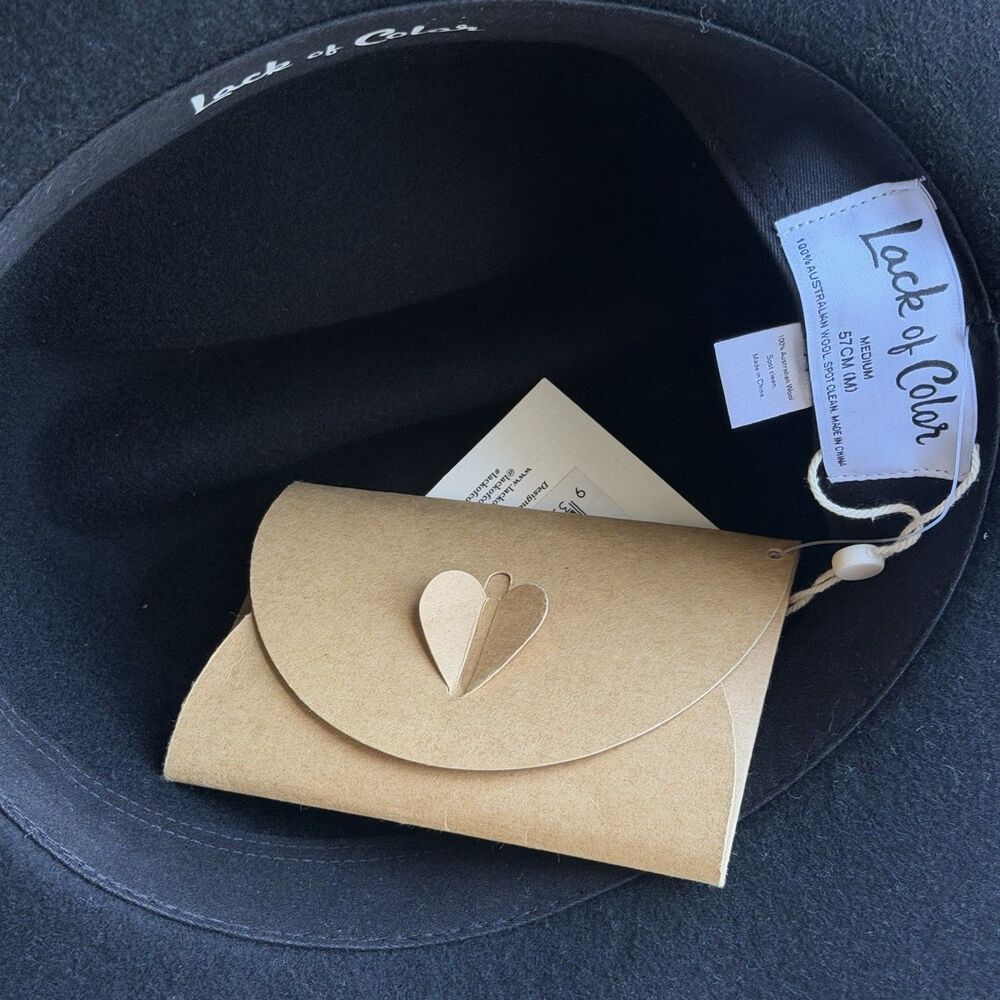 Lack of Color The River Hat Black Wool Felt Wide Brim Western Fedora Medium 57cm - Picture 8 of 9